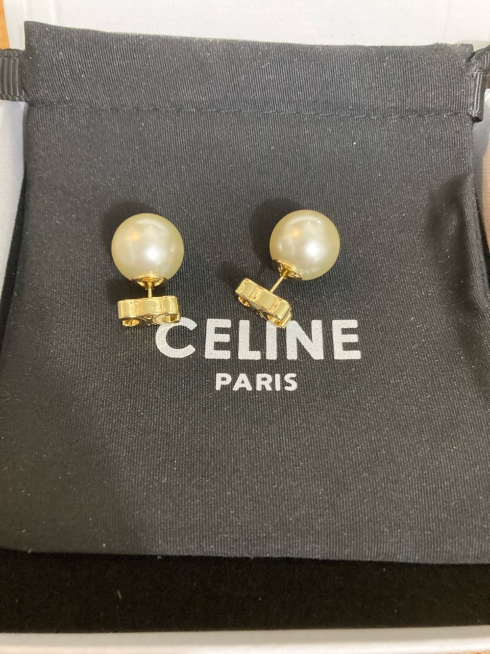 Celine Gold-Tone Clip Earrings with Cream Pearl Drops